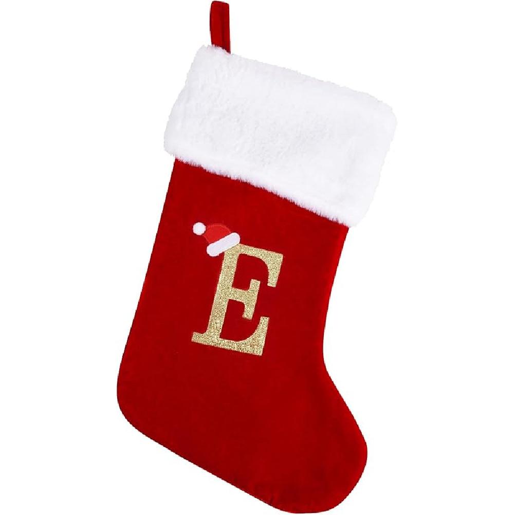 20 Inches Monogram Christmas Stockings with Letters, Large Super Soft Christmas Stockings Red Velvet with White Super Soft Plush Cuff for Christmas