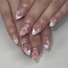 24 Stück tragbare Press-On-Nägel Erdbeer-Schleifen-Design Nagelspitzen Rot Kurz Mandel Perle Sternenlicht Falsche Nagelkunst Blume Falsche Nägel