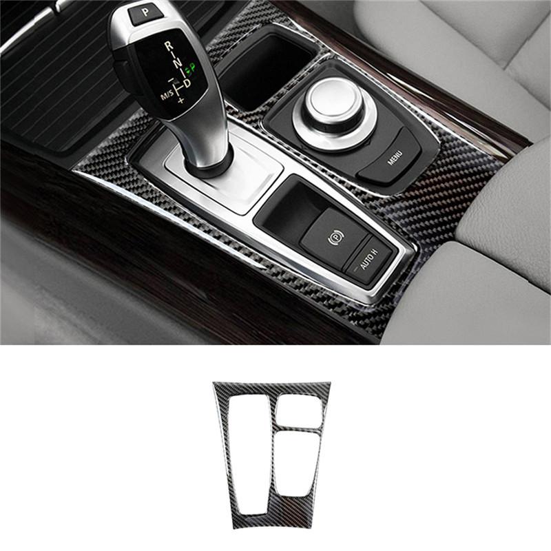 Carbon Fiber Car Interior Central Control Gear Shift Panel Trim Cover Stickers For BMW X5 E70 X6 E71 2008-2013 Car Accessories