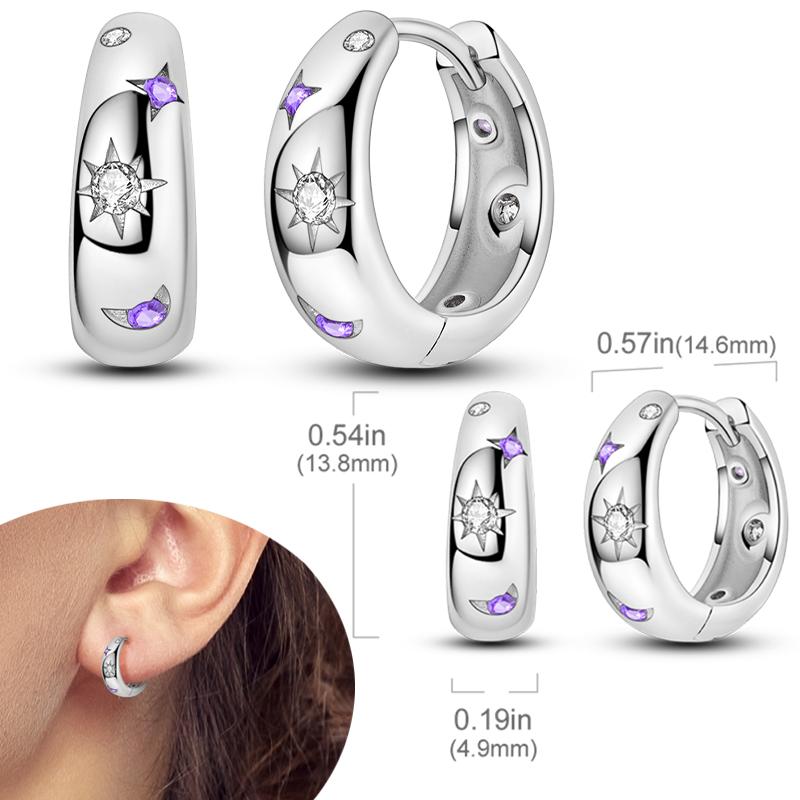 Original 925 Silver Hoops Earrings Zircon Pave Colourful Hoop Earrings For Women Fashion Jewelry Gift