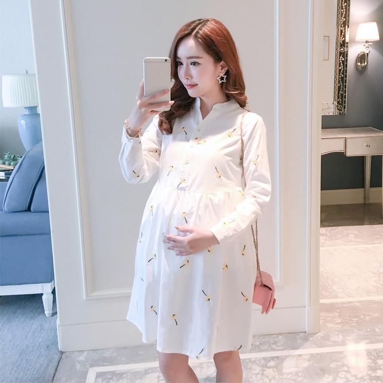 Vestido de maternidad de manga larga bordado largo largo largo en primavera  maternidad mujeres vestido comprar a buen precio — entrega gratuita,  reseñas reales con fotos — Joom