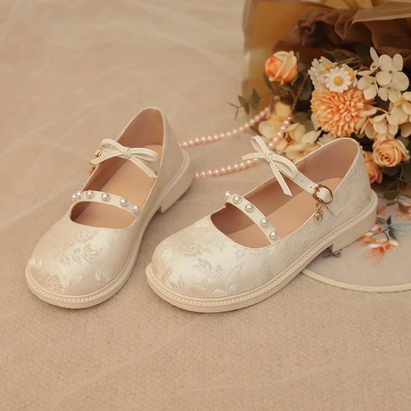 Girls Cheongsam Shoes National Style Retro Princess Shoes Rubber Soft Sole Catwalk Hanfu Shoes Middle Aged Children's Performance Children's Si