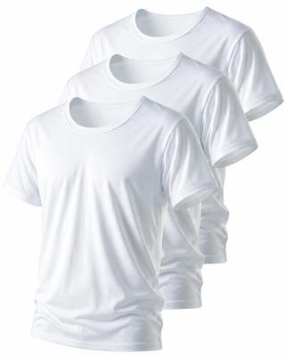 [Nutopia] Men's Short-Sleeve Undershirt, Sweat-Wicking, Quick-Drying, 3-Pack (Crew Neck Short Sleeve/White/LL)