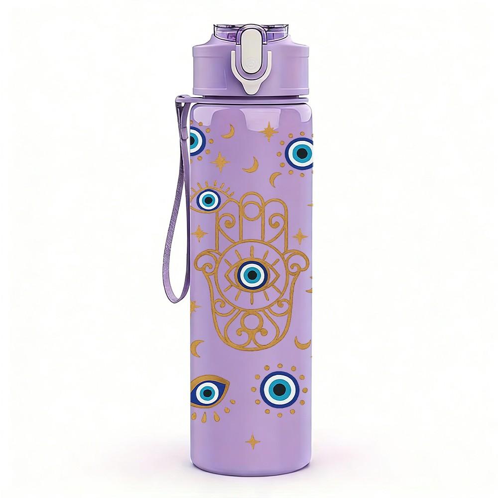 1 Stück Nazar Amulett Boho Nahtloser Druck 750ml Farbe Kunststoff Sport Wasserflasche Auslaufsicher Klappdeckel mit Strohhalm Geeignet für Sport Büro Zuhause