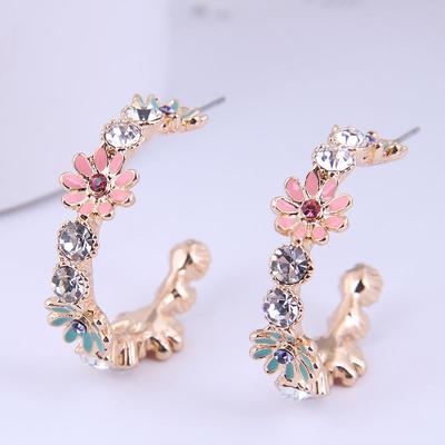 Versiune Coreeană Cercei Fashion Metal Dulce Floare Mică Margaretă Diamant Strălucitor Temperament Femei, Cercei Nișă Floare Emailată