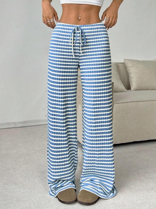 Women S Casual Straight Leg Pants Striped Solid Color S