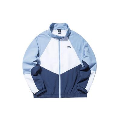 Loose Fit Color Block Woven Stand Collar Jacket Women Jacket Blue 162138602-1