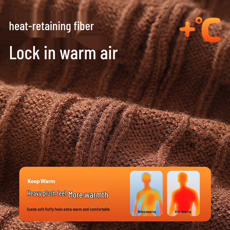 JEANSWEST LIFE Men's Plush Round Neck Cable Knit Sweater