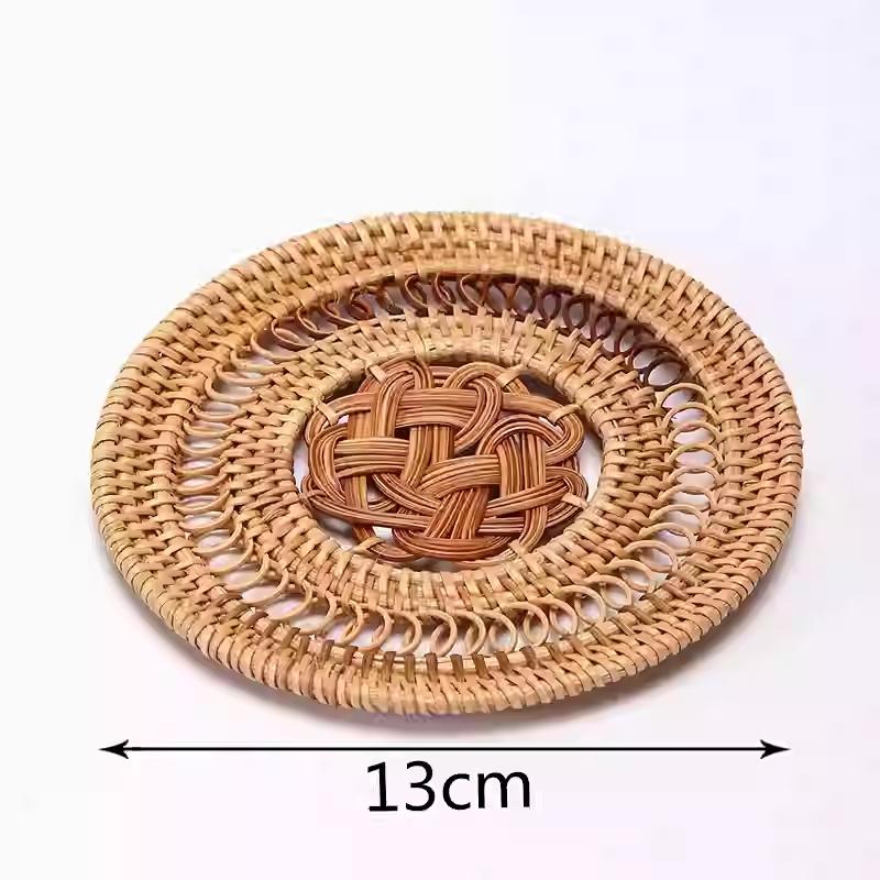 Getränkeuntersetzer, rund, Teller, Geschirr, handgefertigt, Tischset, rutschfest, Rattan-Gewebe, Tassenmatte, Wärmedämmung, Tischschüsselunterlage