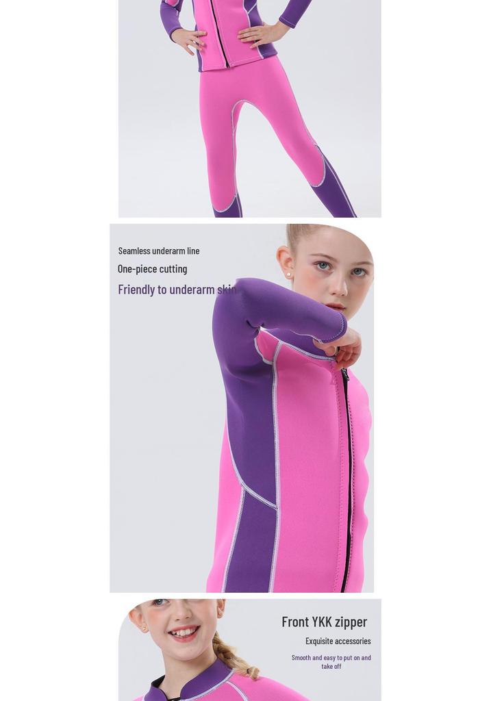 Kids' 3mm Neoprene Wetsuit with Fleece, Men's Long Sleeve Sun Suit, Women's Quick-Dry Surf Suit