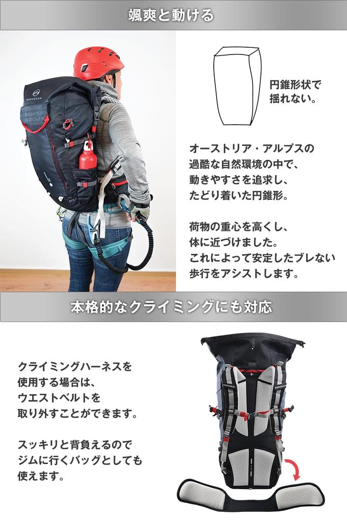 NORDKAMM Roczna sprzedaż w sztukach Plecak wspinaczkowy 40L z pokrowcem przeciwdeszczowym i miejscem na kask 3000mm Wodoodporny Duży Idealny na katastrofy, outdoor i więcej -