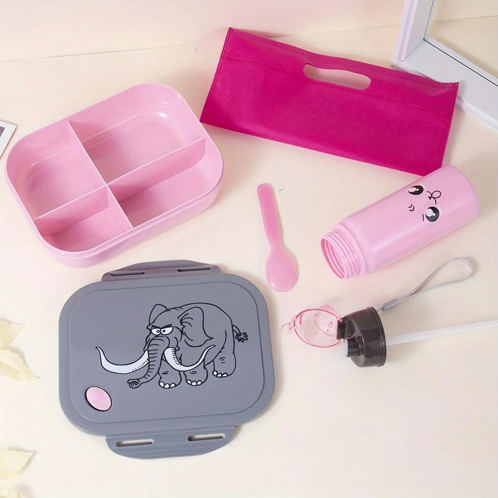 Student Lunch Box Thickened PP Plastic Material Partition Double Layer Lunch Box ,Comes with 400ml kettle set(1pc cup+1pc box)