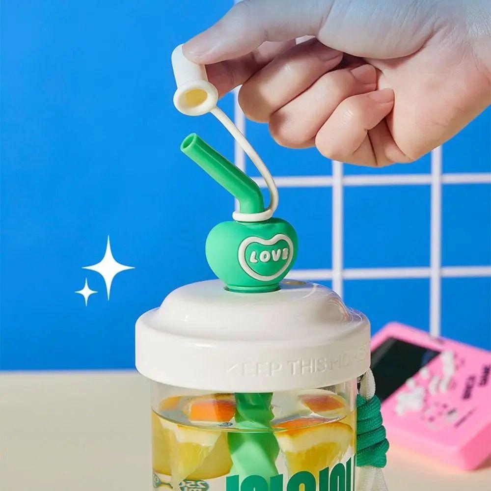 With Straw Stirring Cup High-capacity Drinking Cup Kawaii 580ML Water Bottles  Sports