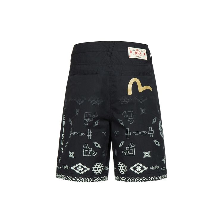 Evisu SS23 Ethnic Pattern Printed Woven Slim Fit Casual Shorts Men shorts Black 2ESHTM3SH123XXCN