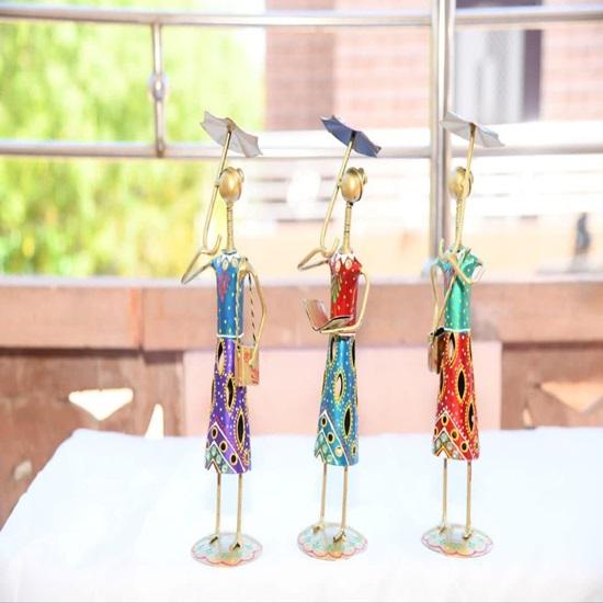 Set of 3 Handmade Metal Fashion Dolls with Umbrella Decorative Home Decor Showpieces