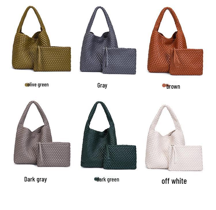 Handgefertigte geflochtene PU-Leder-Schultertasche mit großem Fassungsvermögen für Damen