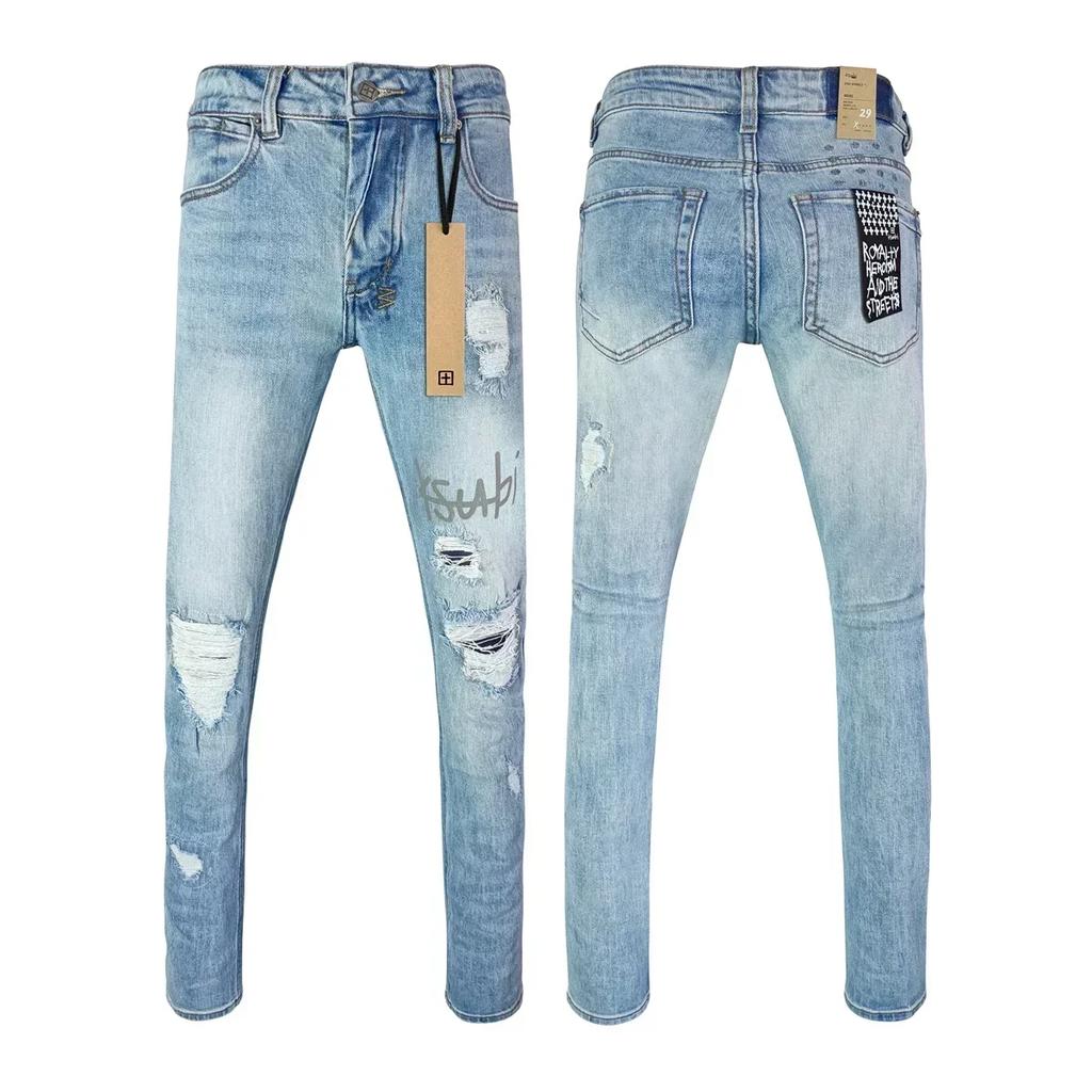 STREETRICH Nejvyšší kvalita Džíny Muži Ženy Móda Křížový Trend Retro Trend Malování Nízký Pas Strečové Skinny Roztrhané Ošoupané Kalhoty