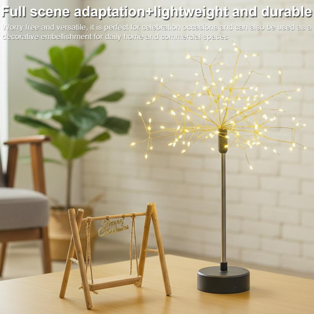 Mini Table Starburst Silver Lights Battery & USB Operated LED Christmas Starburst Firework Lamp for Home Party & Holiday Decor