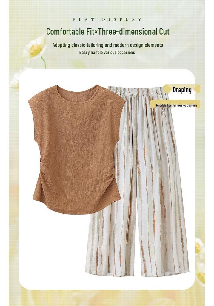 2026 Summer Casual Loose Two-Piece Set: Short Sleeve Top & Pants for Middle-Aged and Elderly Women