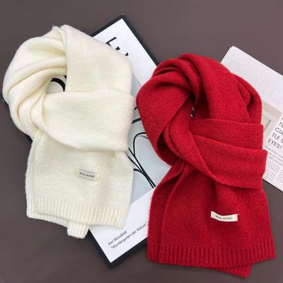 Women's Wool Blend Knitted Scarf - Solid Color, Autumn/Winter, Korean Style, Warm & Comfortable Neck Protection
