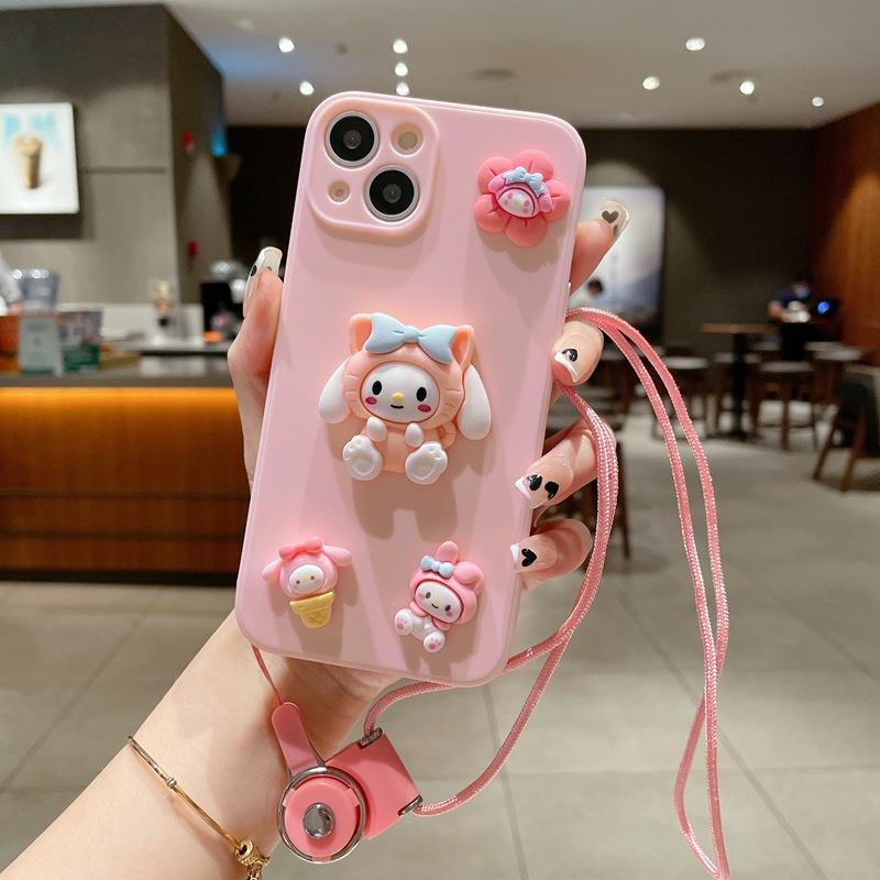 Applicable to iphone17 mobile phone case Apple 16promax three-dimensional cartoon 15 cute KT Melody 14 lanyard