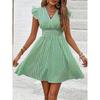 Summer Women Loose Beach Sundress Stripe Dress Ruffle Sleeve Sweetheart Pleated Mini Dress Elegant Black Dresses