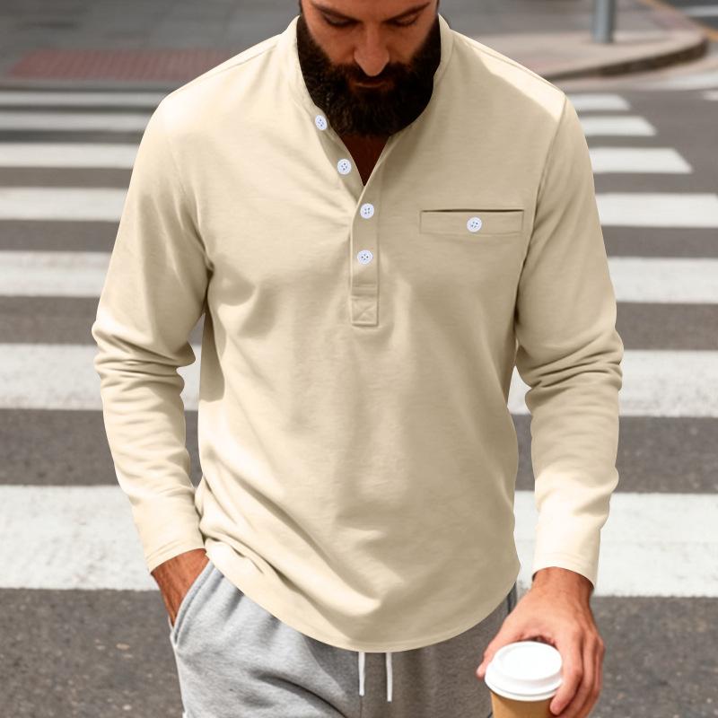 Mens Loose Fit Long Sleeve Henley Shirt Casual Basic Top