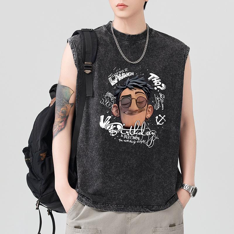 

Новый мужской жилет без рукавов из тяжелого чистого хлопка 230 г с принтом, однотонный, с широкими плечами, спортивный 2XL