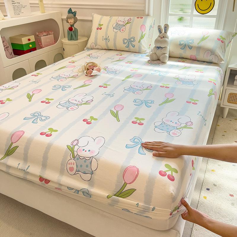 Pure Cotton Bed Sheet Set Cartoon Design Twin Full Size Four Seasons Bedding 100% Cotton Mattress Protector Fresh Style Bed Cover 3 Piece Set