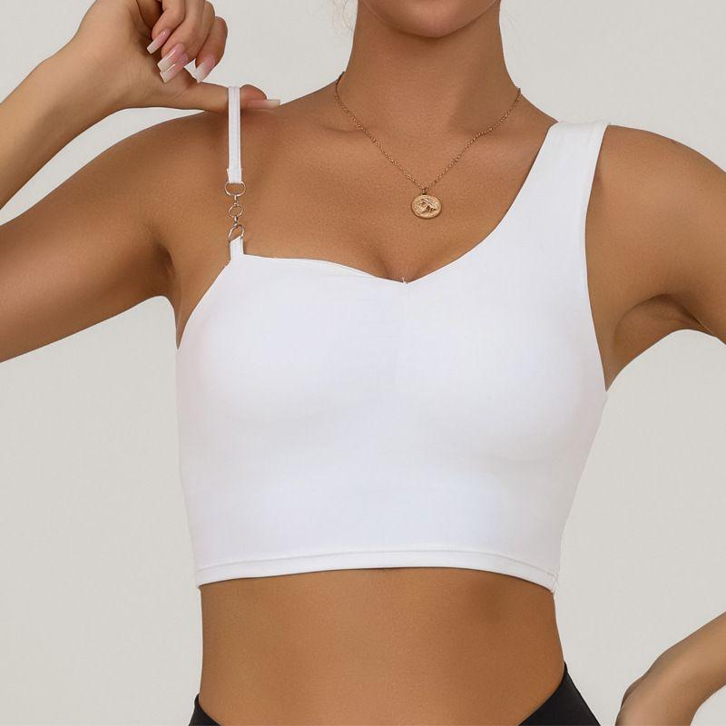 

Export New Arrival Cross-Border Sports Vest Female with Chest Pad High Elastic Quick-Drying High Waist Yoga Fitness Training Sling Tops White M