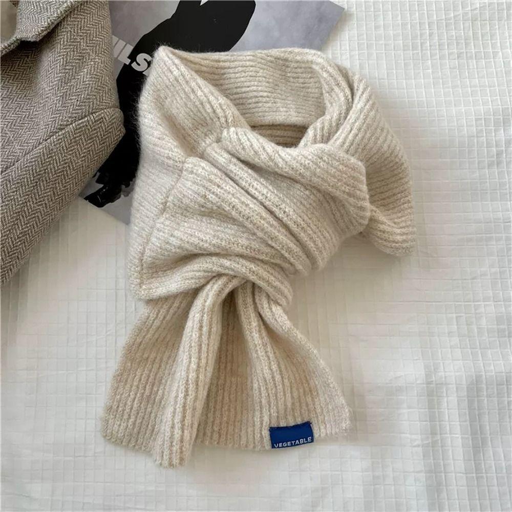 

Woolen Knit Scarf Solid Color Short Neckerchief Neck Guard Shawl Neck Warmer Women бежевый