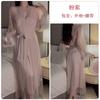 Satin neck strap long U-neck plus chest pad slim suspender nightdress robe loungewear set