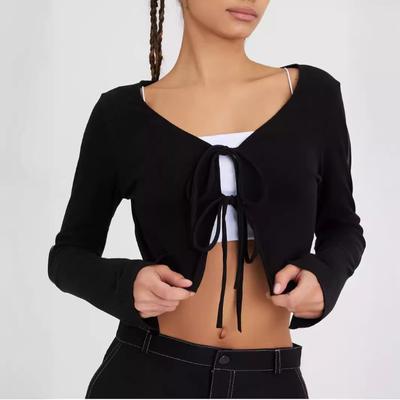 Cardigan scurt negru cu mâneci lungi, stil Y2K sexy hot girl european și american, top tricotat pentru femei cu simț de design