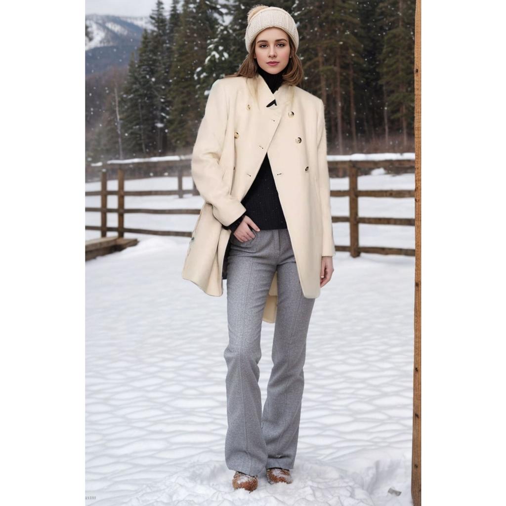 Women's Coats - Fall Winter Women's Mid-length Wool Coat Slim Fit Stand Collar Fashion Elegant Women Outerwear