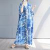 DIMANAF 2025 Summer Plus Size Dress Basic Women Casual Loose Blue Vintage New Long Oversized Dress Maxi