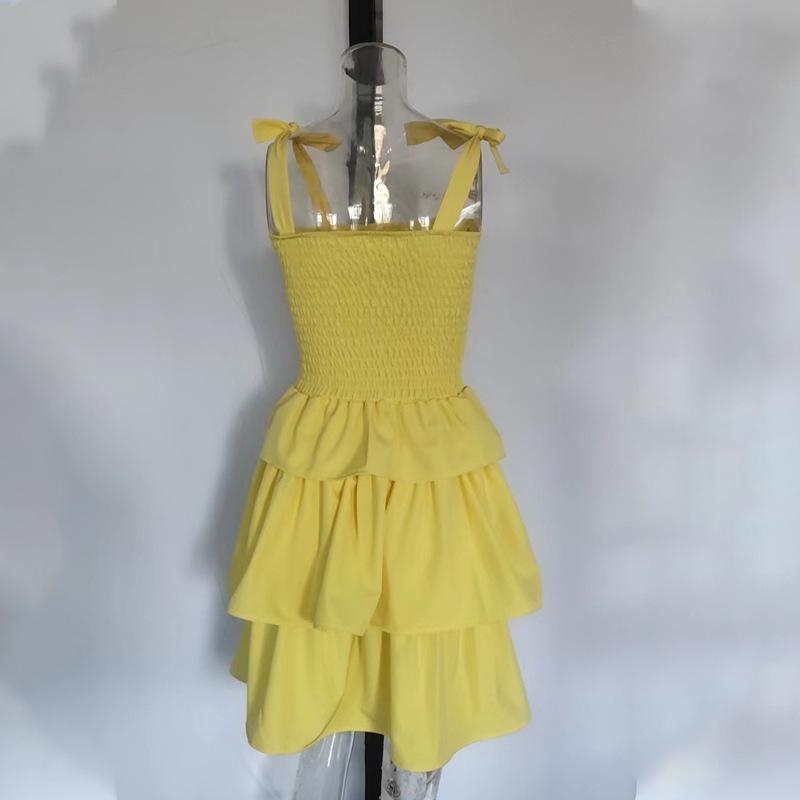 Spaghetti Strap High Waist Dress: Playful, Sweet, and Fashionable Solid Color Swing Skirt