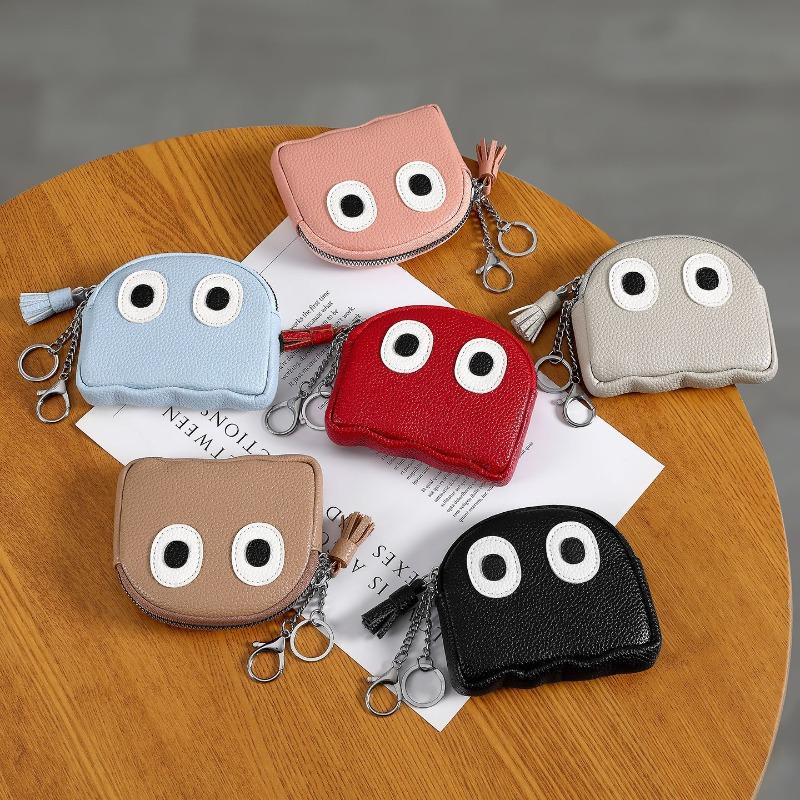 Cute Cartoon Ghost Coin Purse PU Leather Zipper Wallet Mini Keychain Pouch Small Change Purse for Women Girls