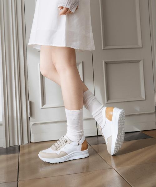 [GISSE] Ella Banding Natural Leather Platform Sneakers GIS-47216 White-225