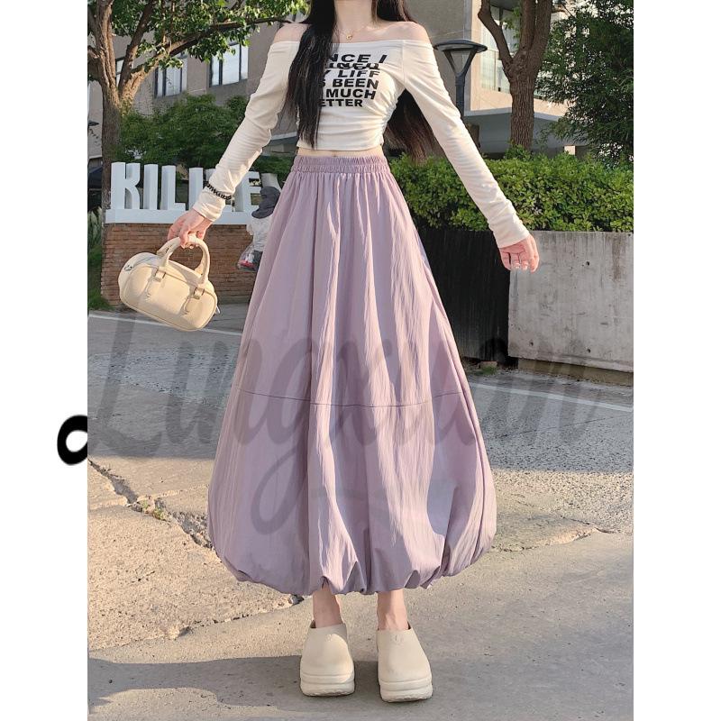 A-Linien-Rock mit hoher Taille in Übergröße - Unifarben, Lang, Vielseitig, Schlankmachend, Frühjahrs-/Sommerdesign für Damen