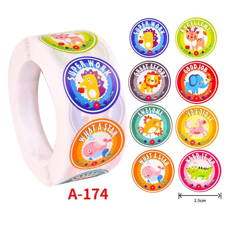 500Pcs Children's Cartoon Animal Stickers Baby Stickers Kindergarten Inspirational Little Red Flower Reward Roll Stickers