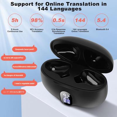 Language Translator Earbuds Accurate Touch Mode Real Time Translation Earbuds Bluetooth 5.4 144 Languages Support for Travel