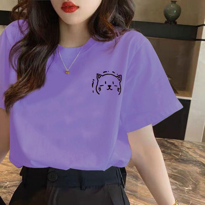 HNXC White Short-sleeved T-shirt for Women, Summer Loose Printed T-shirt for Ladies