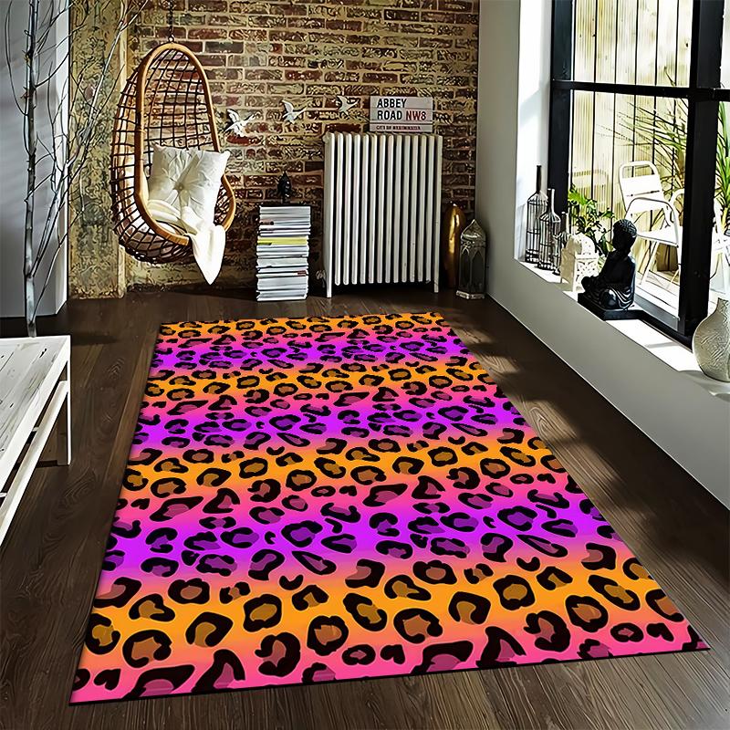 Colorful Leopard Print Carpet with Gradient Orange and Purple Background Design Suitable for Use As an Anti-slip    for    Room and Bedroom Sofas