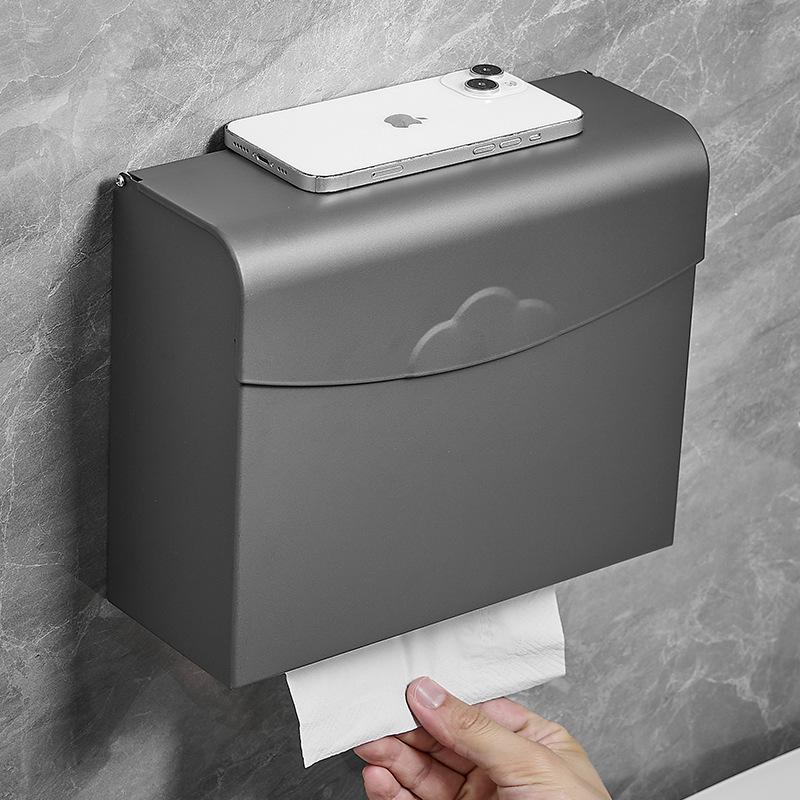 Punch-Free Space Aluminum Wall-Mounted Tissue Box Holder for Bathroom or Kitchen