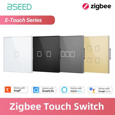 BSEED Zigbee Touch Switch 1/2/3/4Gang Glass Smart Wall Light Switch Touch Screen Backlight Control Aleax Smart Life App E Series