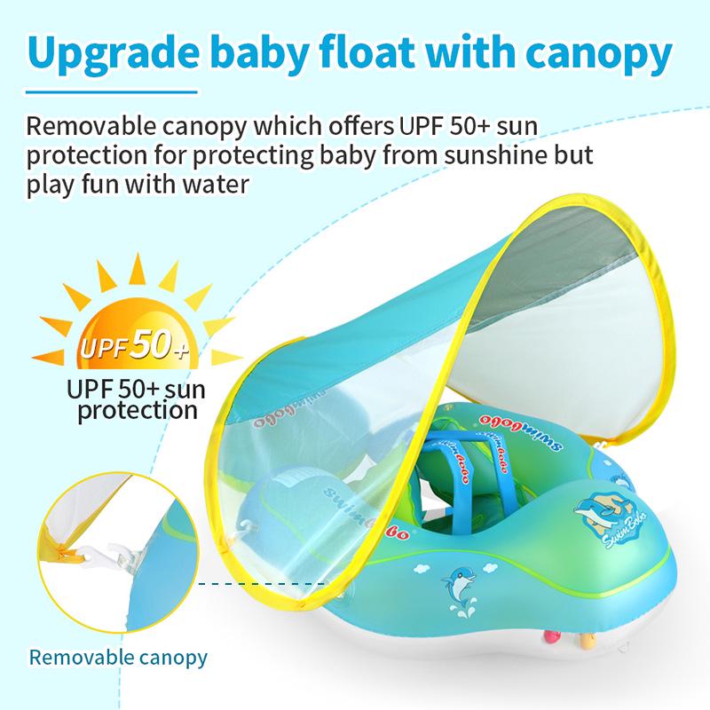 Thickened Double-Layer Baby Swim Ring with Sun Protection - Lie-On Design for Outdoor Use
