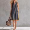 2026 new European and American style V-neck sleeveless cotton and linen dress summer loose casual temperament mid-skirt beach vacation