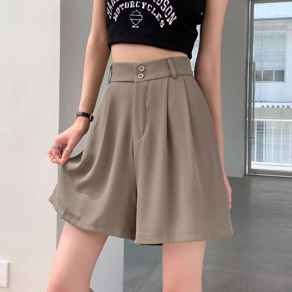 Women's Retro High-Waist A-Line Autumn Shorts 2024 – Casual, Loose, Wide-Leg Mid-Length.