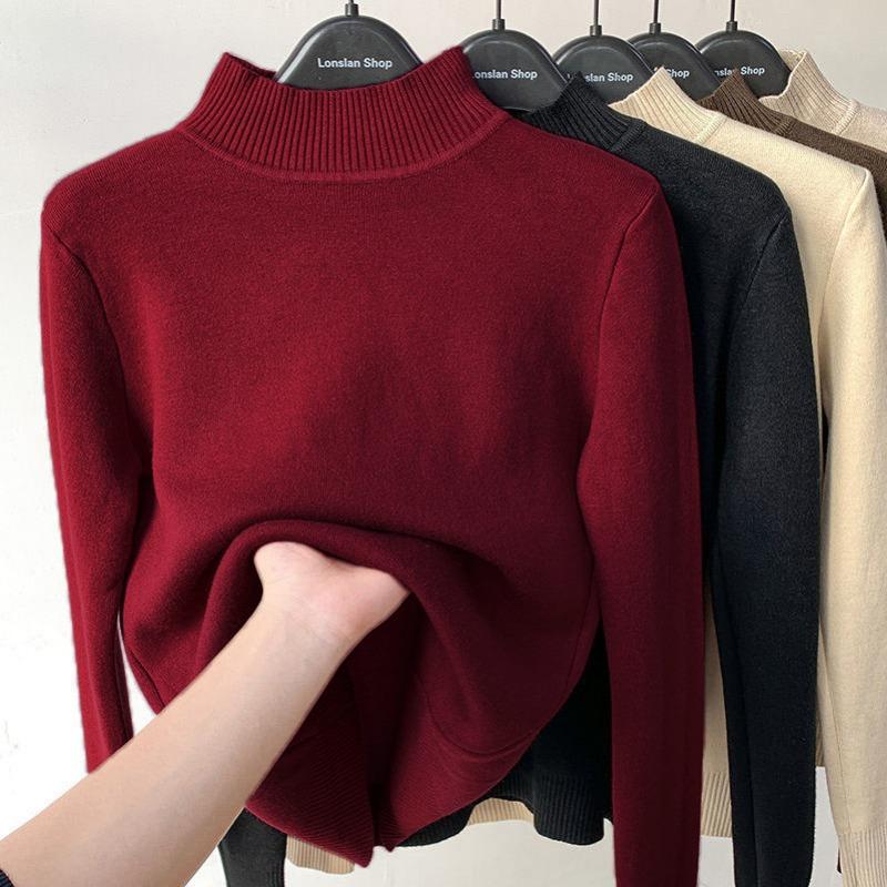 Autumn/winter Thickened Semi-turtleneck Pullover Women Sweater Fashion Loose Long Sleeve Casual Bottoming Shirt Solid Color Office Ladies Elegant Tops