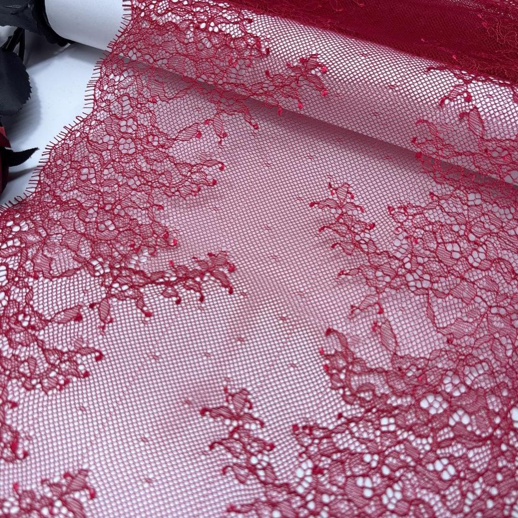 3m x 23cm French Chantilly Lace, Non-stretch Dark Red Eyelash Lace Fabric for Bra, Underwear, Lingerie, Dress, Garment, Sewing & Crafting